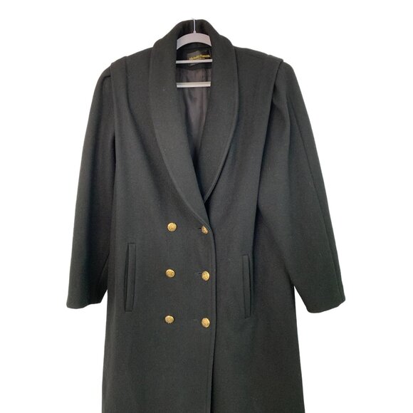 Michelle Francois Black Wool Long Trench Coat Size Large - Picture 14 of 15